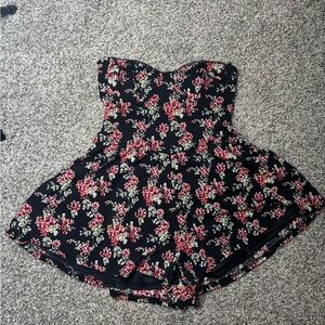 Windsor Black Floral Strapless Mini Dress with Red Roses